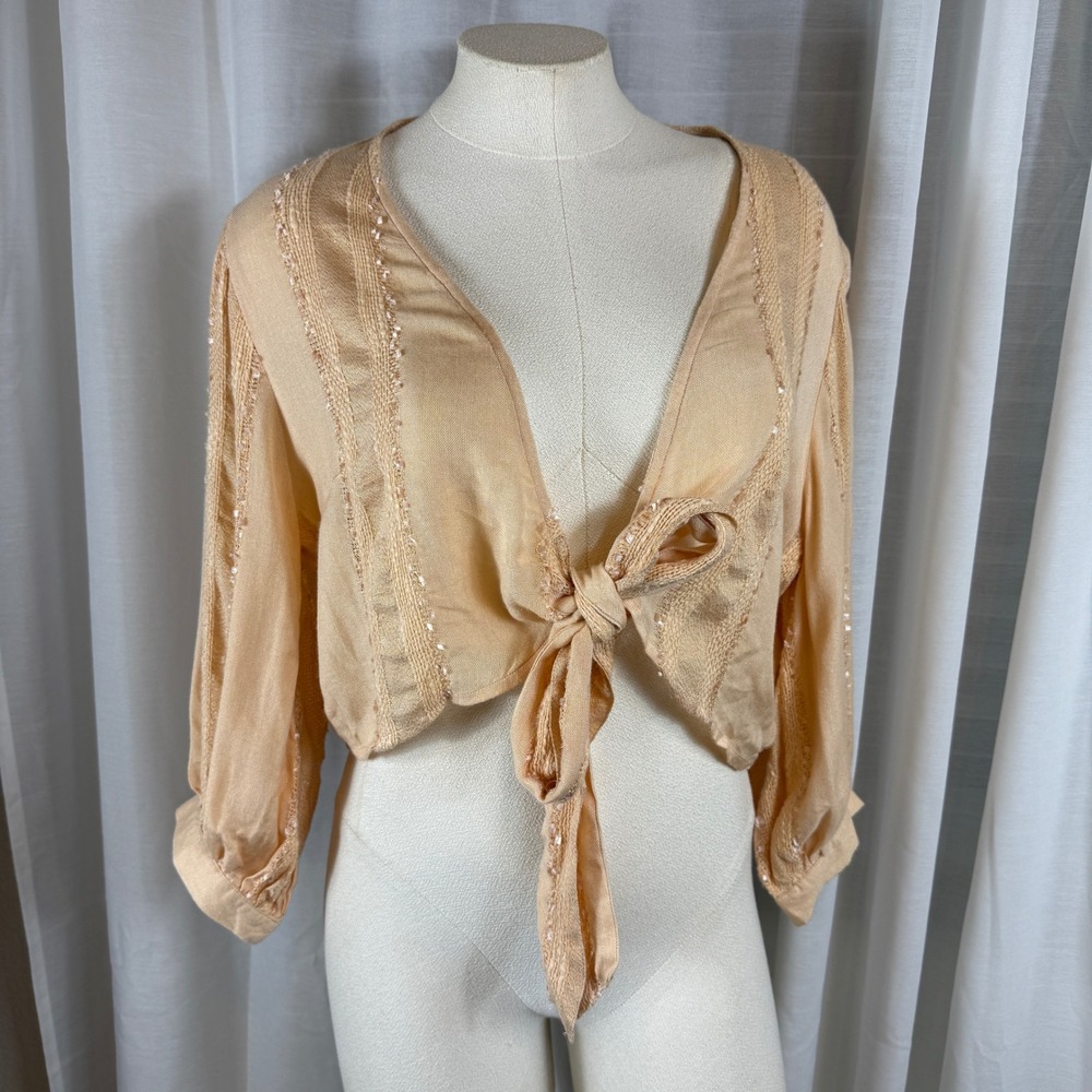 Surf Gypsy Women Tie Front Lurex Shimmer Cropped Top Small whimsical boho NEW